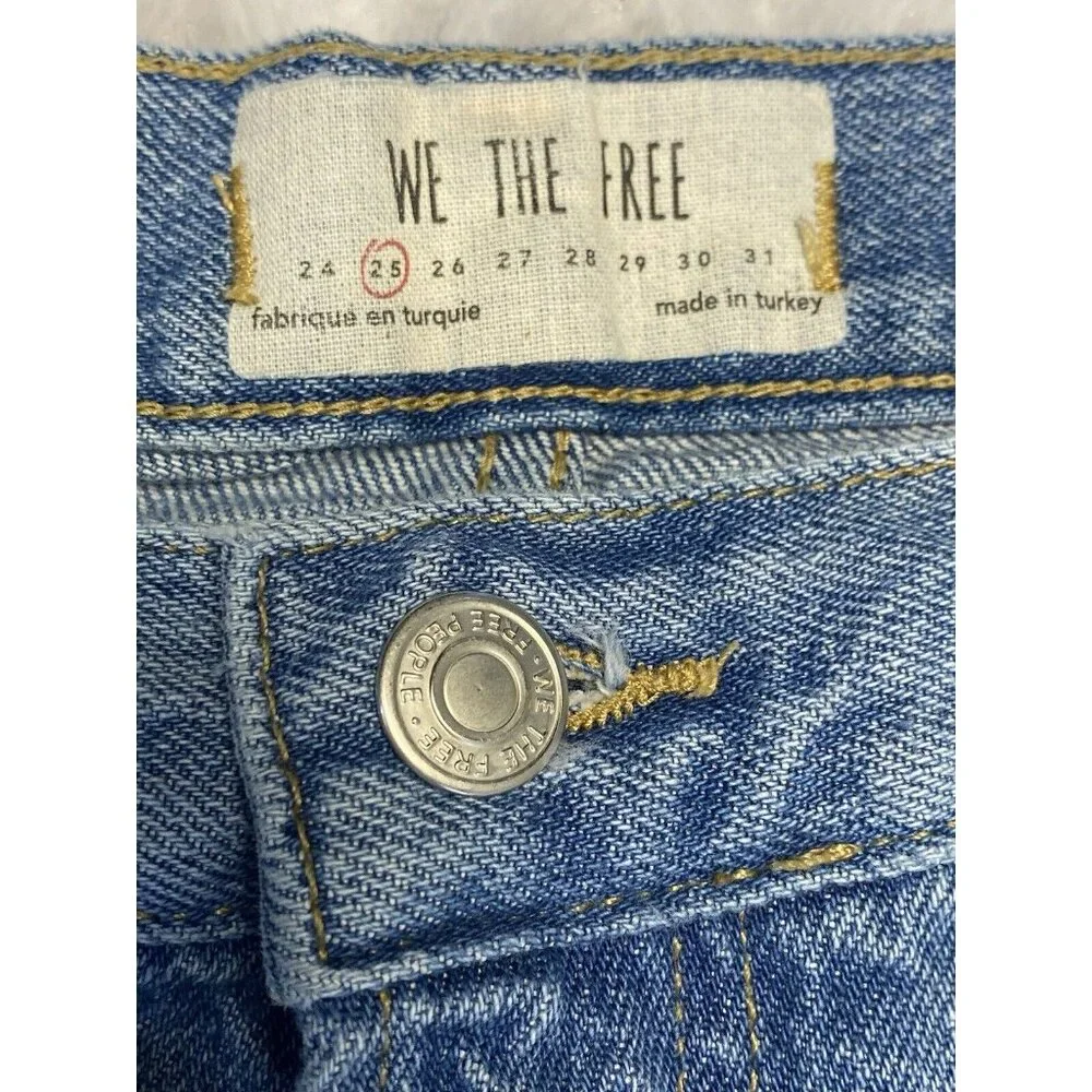 Free People Jeans Women's 25 Mid Rise Straight Leg Denim Distressed Button Fly - Picture 4 of 11
